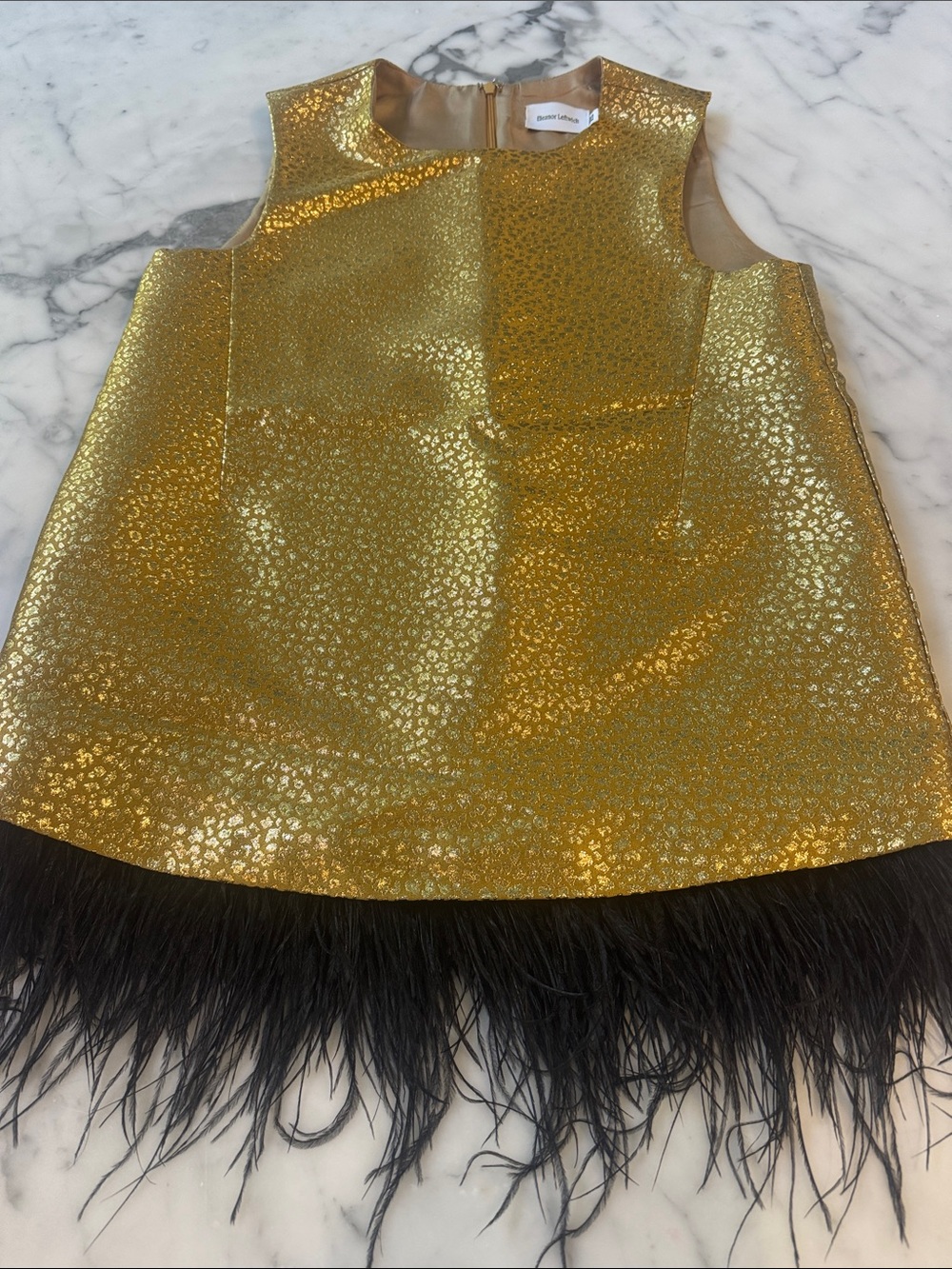 Eleanor Leftwich Gold Cheetah Embossed Top with Black Ostrich Hem - Picture 3 of 6